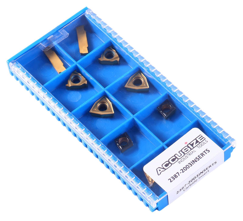 Accusize Industrial Tools 2 Pc of Each Kind of Carbide Inserts for 2387-2003, CVD Coated and Tin Coated, Total 10 Pieces, 2387-2003inserts | 10-Piece Replacement Set, 2 Each MGMN200, 11ER A60, WCMT2.52, CCMT21.51, DCMT21.51, 2387-2003INSERTS