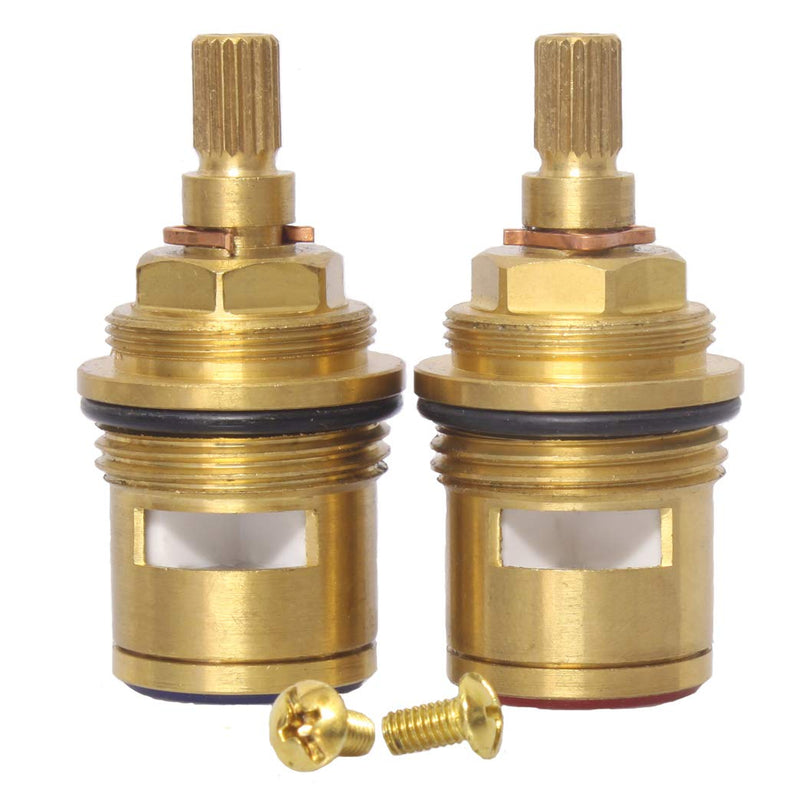 Bathroom Basin 2PCS Pair 3/4'' Ceramic Disc Cartridge Replacement Mixer Hot and Cold Tap Inner Faucet Valve Quarter Turn 57MM 12 MM Spline Length 20 Teeth G3/4'' 57MM Hot&Cold Pair