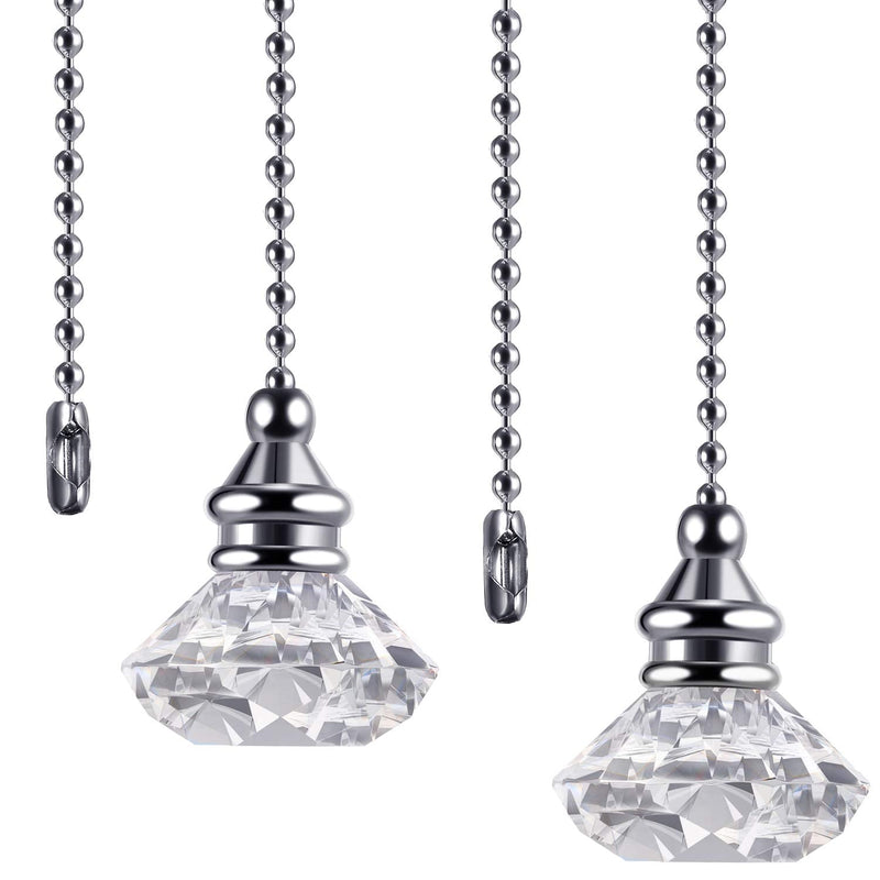 JOVITEC 2 Pieces Light Pull Chain Ceiling Fan Pull Chain Extension Decorative Ornaments Crystal 1 Meter Long Each(Silver) Crystal Diamond