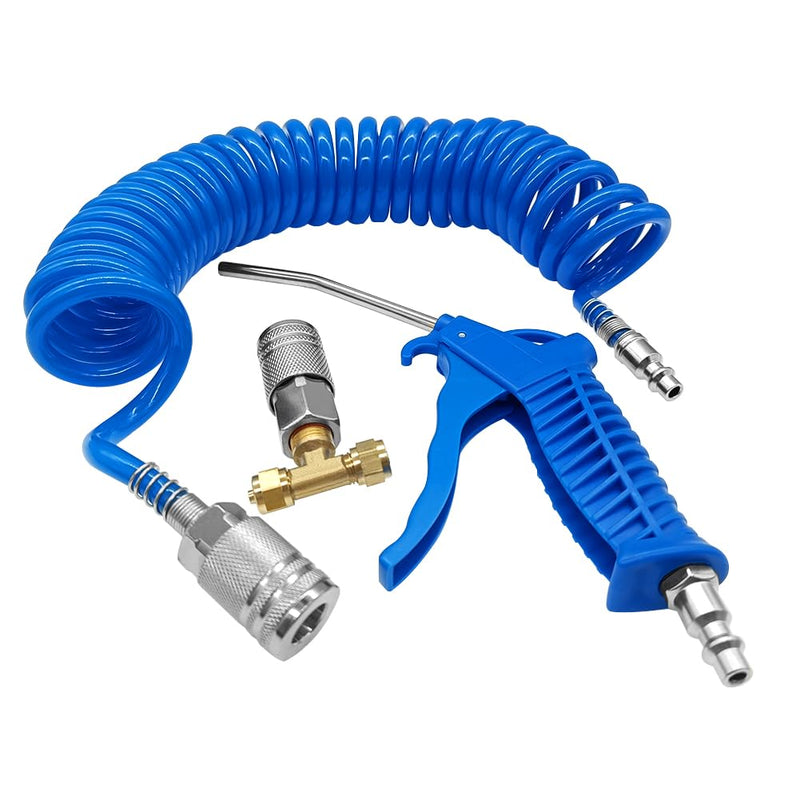 Beduan Air Blow Gun Kit with 16ft Long Pneumatic Pu Hose, Heavy Duty Air Duster Gun for Air Compressor 1/4"-16ft Tube(Blue)