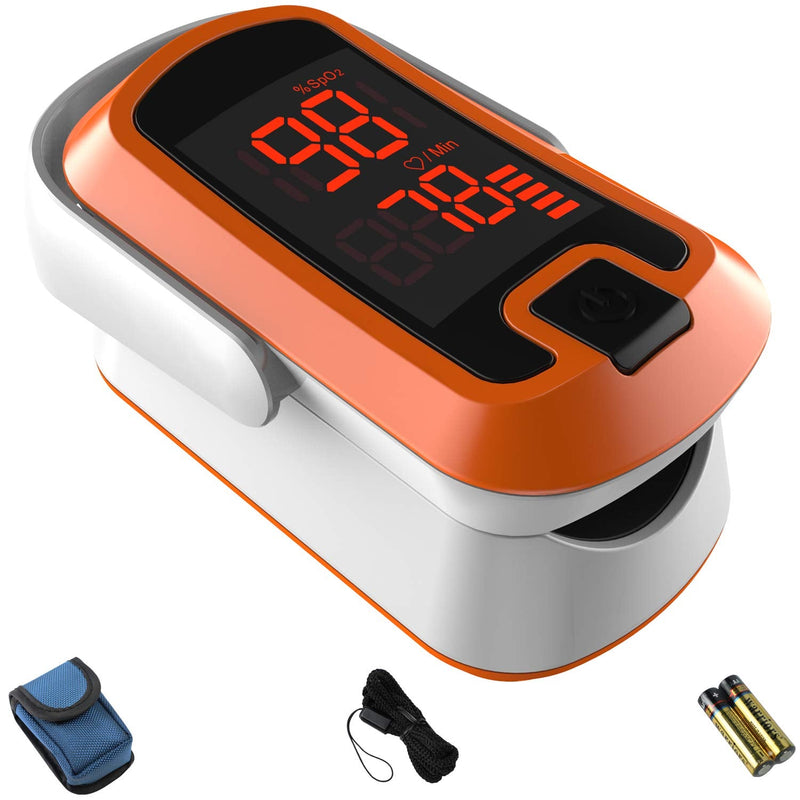 MIBEST Orange LED Finger Pulse Oximeter - Blood Oxygen Saturation Monitor - SPO2 Pulse Oximeter - Portable Oxygen Sensor with Included Batteries - O2 Saturation Monitor with Carry Pouch Orange - LED