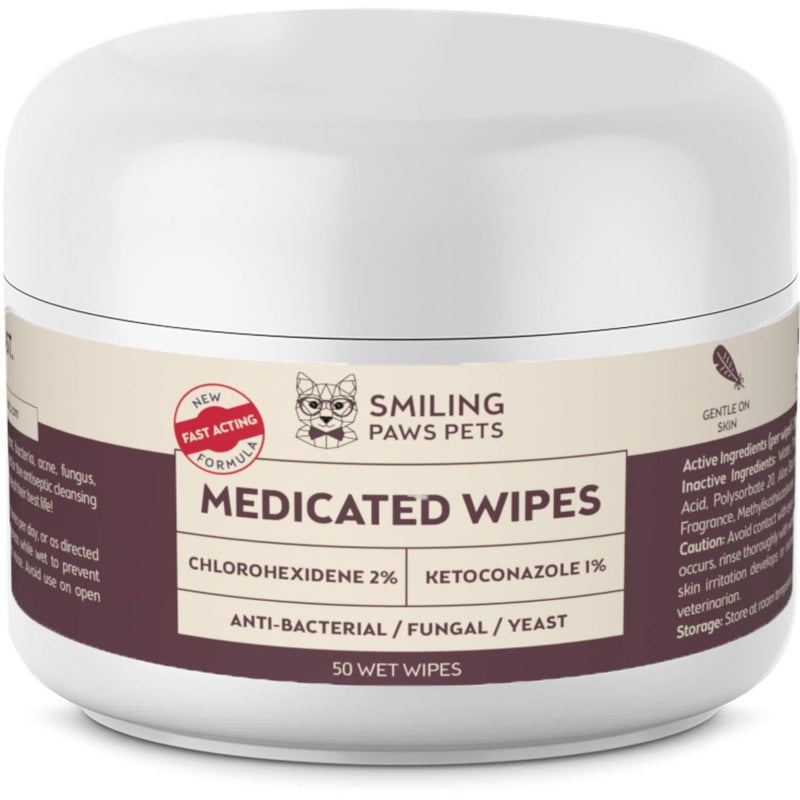 Advanced+ Medicated Antibacterial & Antifungal Wipe For Dogs & Cats – Contains Ketoconazole & Chlorhexidine - Dog Skin Yeast Infection Treatment - For Ringworm, Pyoderma, Bacteria & Fungus. 50 pads 1 x 50 Wipes - PawsPlanet Australia