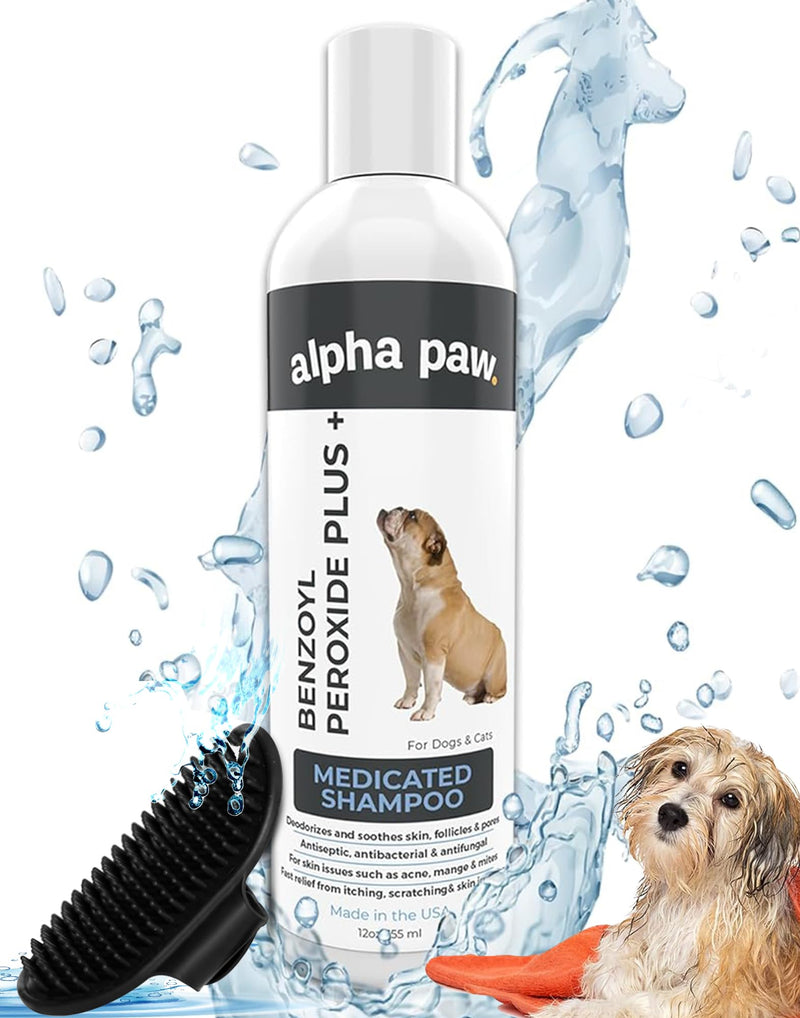 Smiling Paws Pets - Itch Relief Shampoo & Brush for Pets - Contains Benzoyl Peroxide - Kills Fleas - Relieves Allergies, Itching, Dermatitis, Mange, Dandruff, Acne, Demodex, Seborrhea, Pyoderma - 12oz cucumber - PawsPlanet Australia