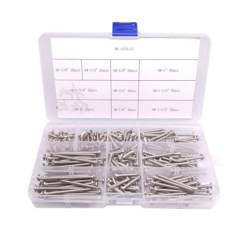 Yodaoke 200pcs #6 304 Stainless Steel Phillips Pan Head Wood Screws Assortment Kit