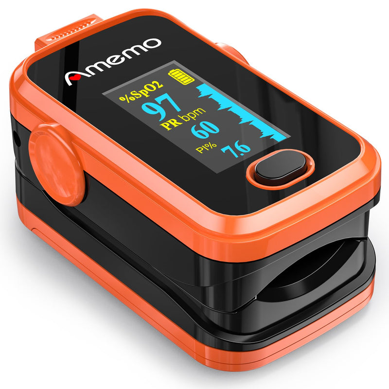 Pulse Oximeter,OLED Display Oxygen Monitor Fingertip,Blood Oxygen Saturation Monitor(SpO2) with Carrying Case,Silicone Cover (Orange) Orange