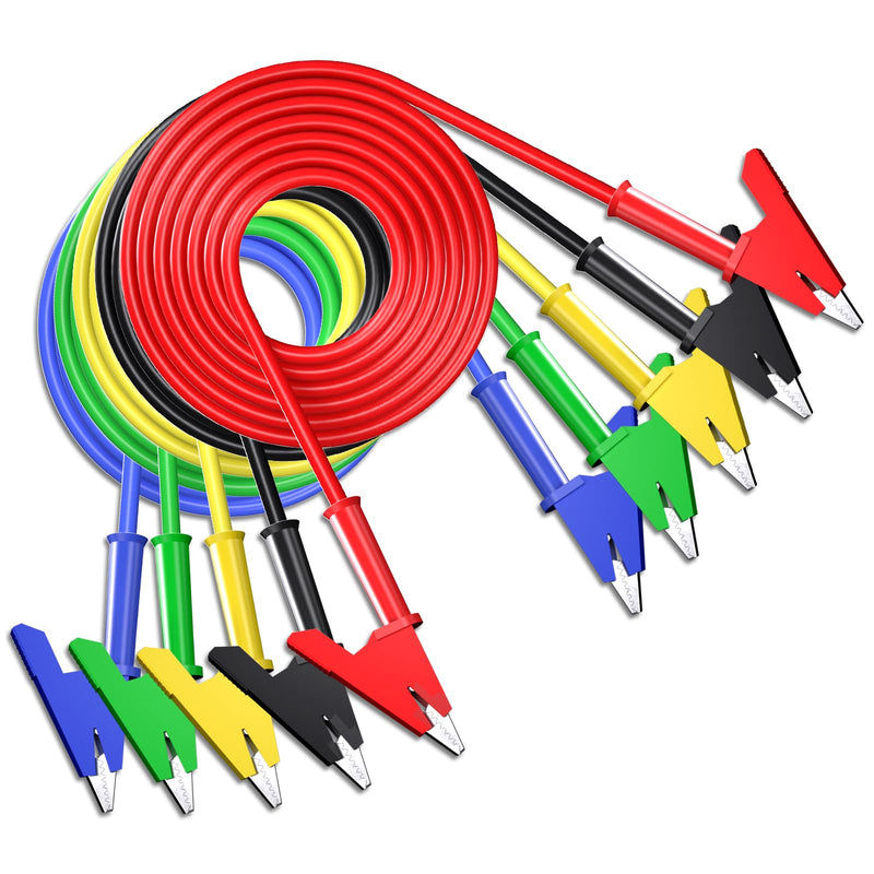 Goupchn 5PCS Alligator Clips Test Leads Dual Ended Crocodile Wire Cable with Insulators Clips Test Flexible Copper Cable for Electrical Testing 3.3ft/1m 5 Colors-3.3ft/1m Style A