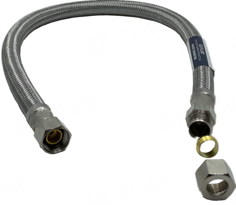 EZ-Fluid Plumbing 12" x 3/8" Male Compression To 3/8-Inch Female Comp. Stainless Steel Braided Faucet Connector Line Extension, Faucet Extension Supply Hose Connector Lines, Fits Delta Faucet (1-Pack) 1 12 Inch