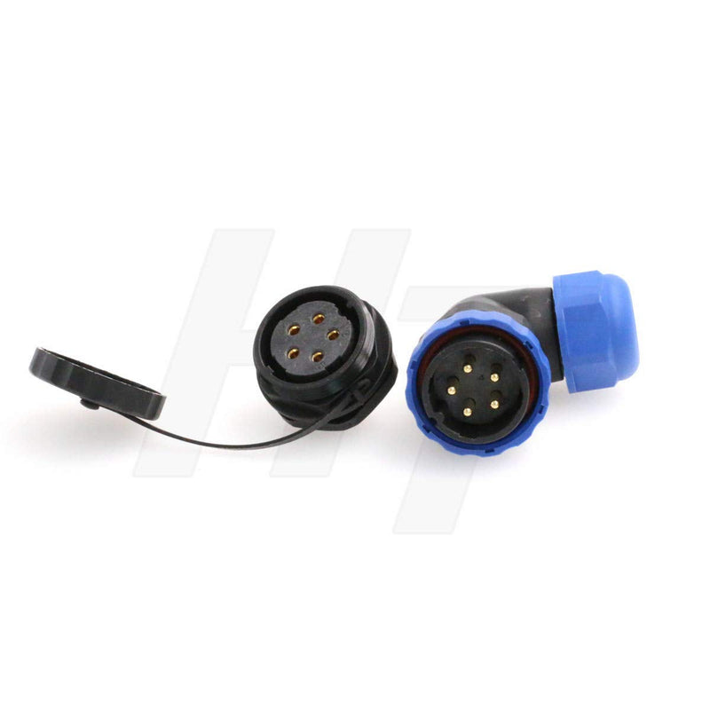 HangTon HE29 5 Pin Waterproof Connector Angled Plastic Threaded Outdoor Industrial Electrical Power 25Amp Circular Male Female Wire Cable Plug + Panel Socket (5 pin) - NewNest Australia