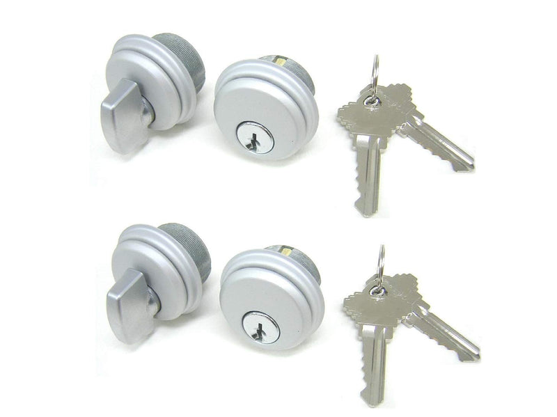 Storefront Door Commercial Mortise Lock Cylinder & Thumbturn, Adams Rite Style Cam, in Aluminum (2 Sets, Matching Keys)