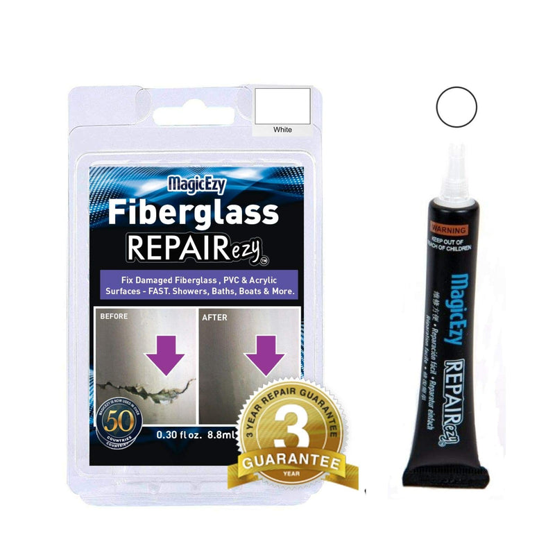 MagicEzy Fibreglass RepairEzy (White) - Fibreglass Repair Kit in a Tube - Boat, Pool, Tub, Surfboard - Fiberglass and Acrylic Shower, Bath, Hot Tub, Canoe, Jet Ski, Boat White