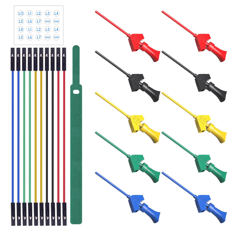 Goupchn 10PCS SMD IC Test Hook Clips with Silicone Jumper Wires Test Leads Kit for Logic Analyzer 5 Colors Five Colors