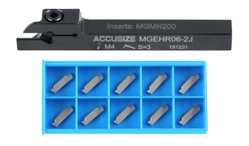 Accusize Industrial Tools 3/8" x 3/8'' Cut-Off Holder, Parting Tool, Mgehr06-2 of 2387-2003 with 10 Carbide Inserts for Cutting Aluminum | For Aluminum, MGGN200-LH Inserts Included, 1 Indexable Holder Plus 10 Carbide Inserts, 2387-0003INSA