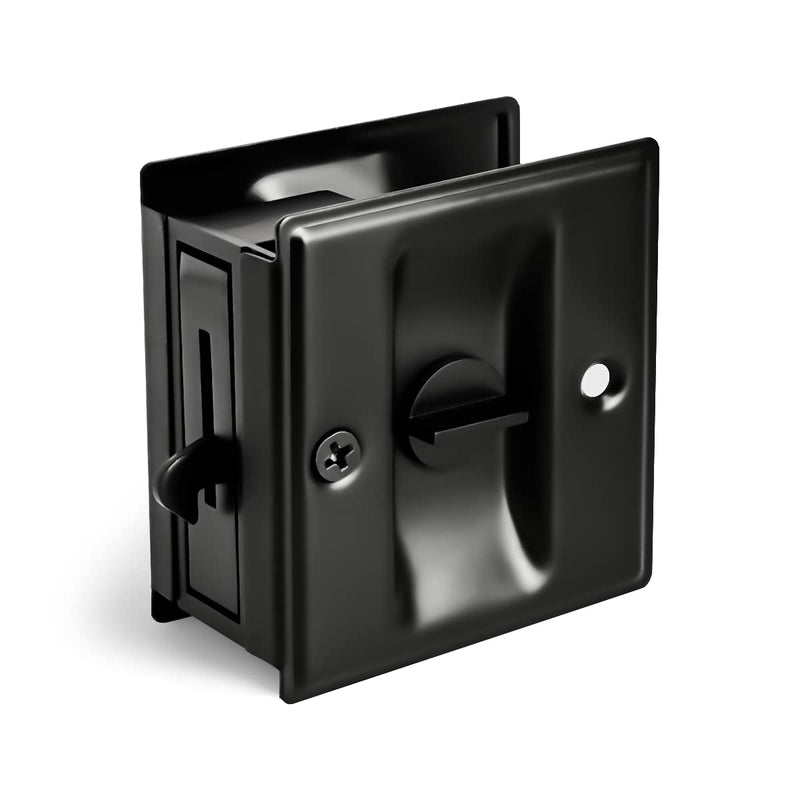 HOMOTEK Privacy Sliding Door Lock with Pull - Replace Old Or Damaged Pocket Locks Hardware Quickly and Easily, 2-3/4”x2-1/2”, for 1-3/8” Thickness Door, Black 1 Pack