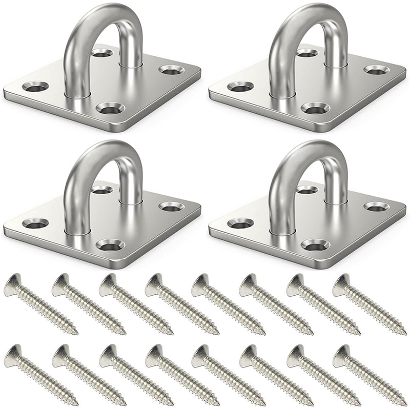 4 Pcs 2 x 1.6 Inch 304 Stainless Steel Ceiling Hooks Pad Eyes Plate Marine Hardware Hooks with Screws Square Eye Plate (set of 4) - NewNest Australia