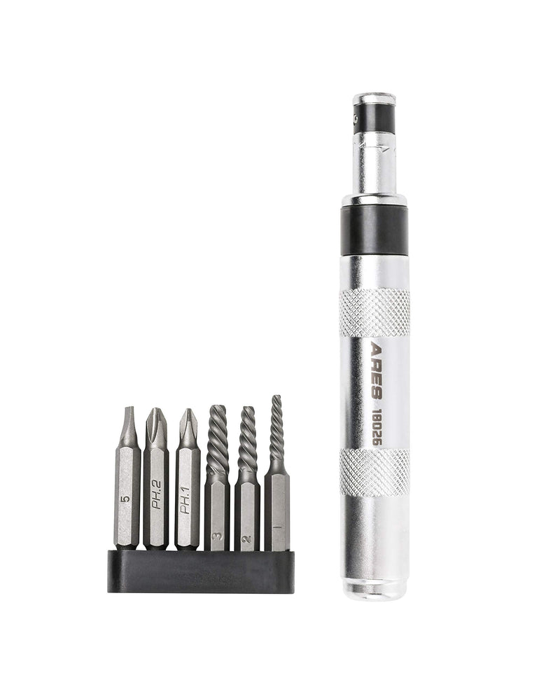 ARES 18026-1/4-Inch Drive Manual Reversible Impact Driver - Includes 6-Piece Flathead, Phillips, and Spiral Screw Extractor Bit Set - Disengage Rusted Fasteners or Frozen Bolts - Compact Design 1/4" Reversible Impact Driver