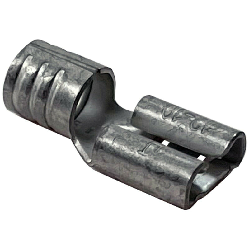 100 Pcs Non-Insulated 8 Gauge Female Quick Disconnect Connector - .250 1/4" Stud Wire Terminal - Pure Copper & V-Grooves Serrations for Strong Crimps & Corrosion Resistance - Made in USA 100 8 AWG Female 1/4" Tab