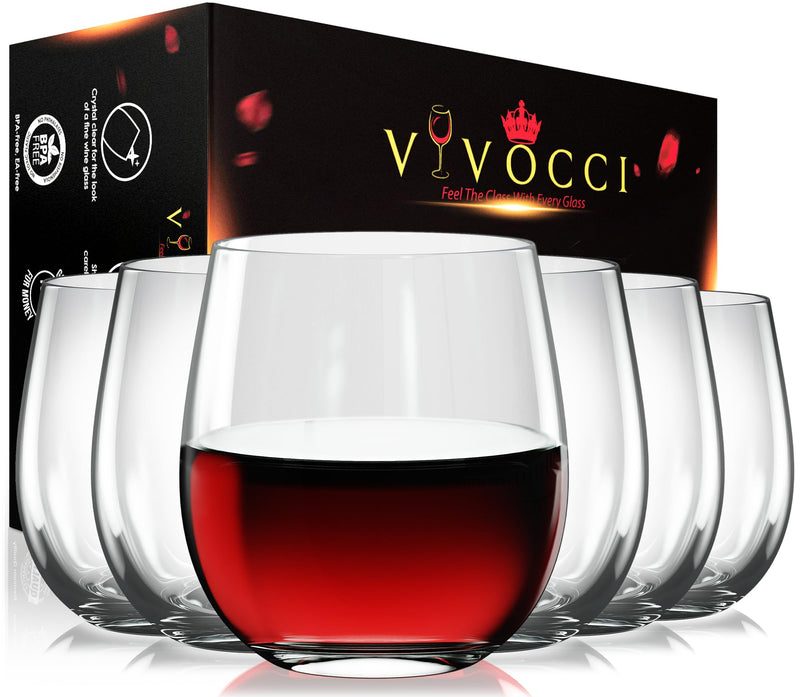 Vivocci Unbreakable Plastic Stemless Wine Glasses 12. 5 oz | 100% Tritan Heavy Base | Shatterproof Glassware | Ideal For Cocktails & Scotch | Perfect For Homes & Bars | Dishwasher Safe | Set of 6 12.5 oz, Set of 6