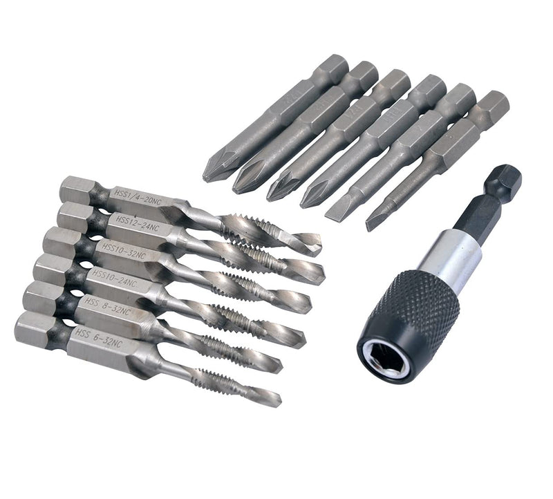 HHIP 1011-0140 14 Piece 6-32~1/4-20 High Speed Steel 3-in-1 Tap and Drill Kit 14 Pc. Set 6-32 to 1/4-20