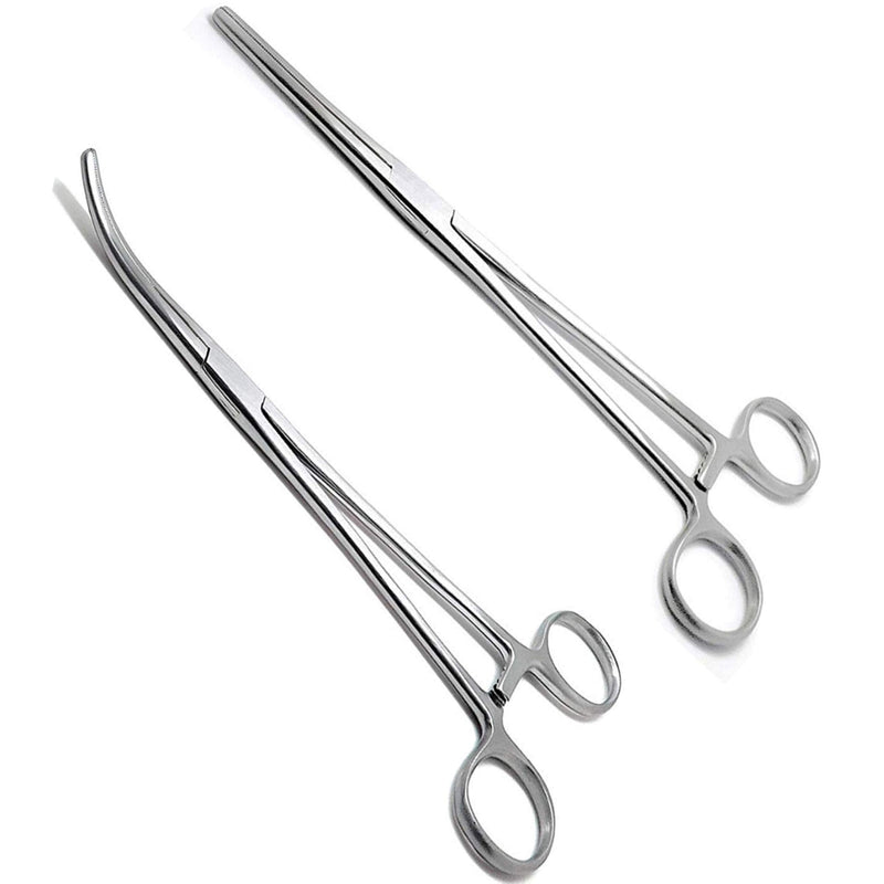 Apical Set of Kelly Forceps, Hemostats, Locking Tweezers, Hemostat Clamp, Hemostat, Straight & Curved, 5-1/2 Inch (Pair)