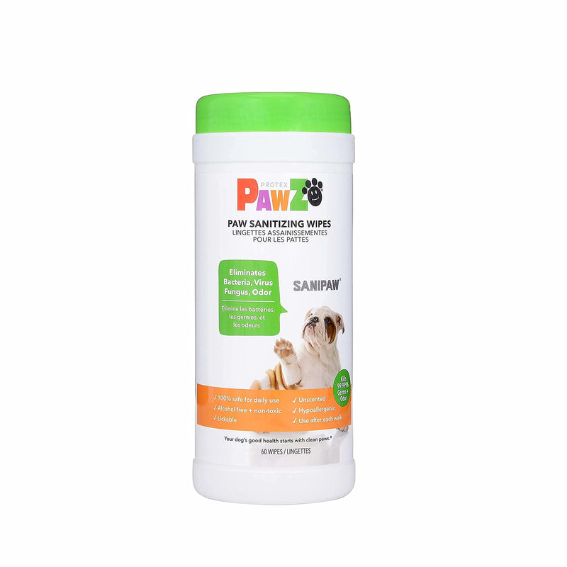 PAWZ Protex SaniPaw Odor Eliminating Dog Paw Wipes (60 Wipes) Cleansing Dog Grooming Wipes, Simple & Safe Lickable Ingredients - Paw Cleaner for Dogs, Pet Wipes 60 Count (pack of 1) - PawsPlanet Australia