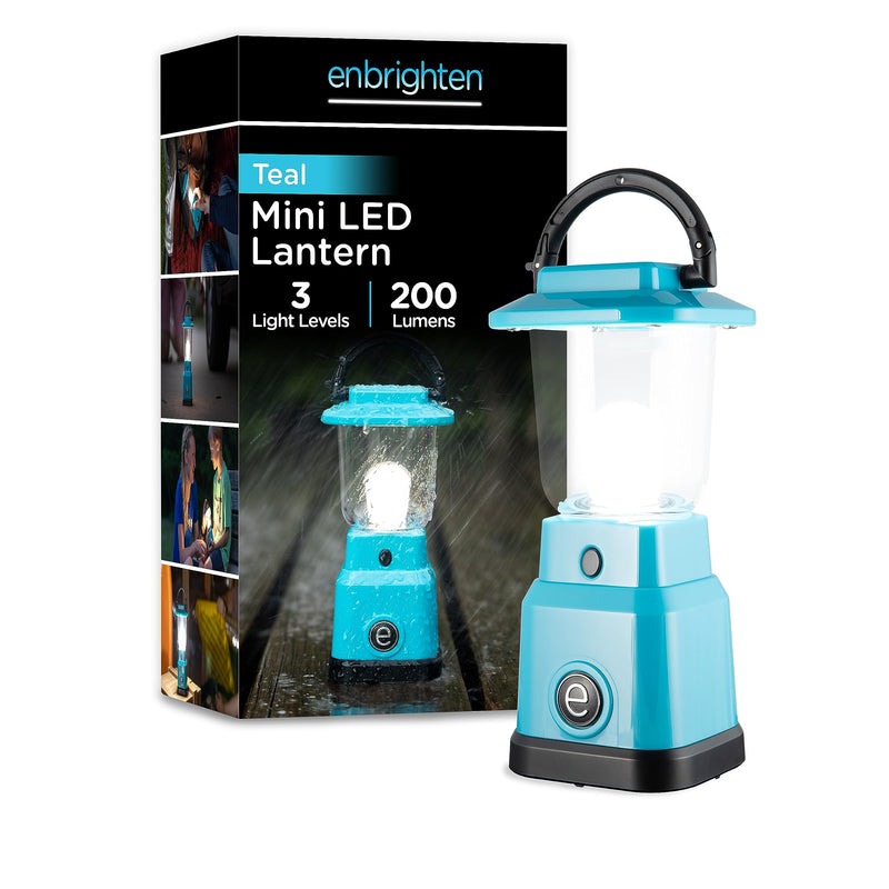 Enbrighten LED Mini Camping Lantern, Battery Powered, 200 Lumens, 40 Hour Runtime, 3 Modes, Night Light for Kids, Ideal for Hiking, Outdoors, Emergency, Snow, Hurricane and Storm Teal