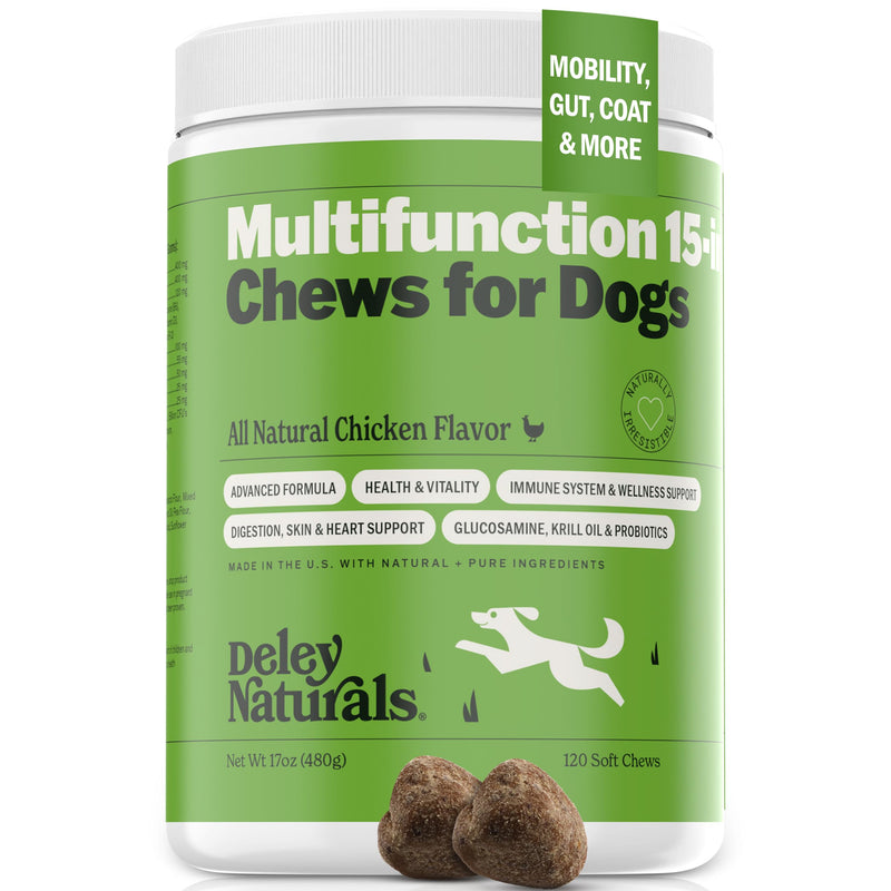 Deley Naturals Dog Multivitamins Chewable - 15 in 1 Dog Vitamins and Supplements for Immune System, Skin, Joint Support & Digestion - Dog Multivitamin for All Ages - Dog Vitamins Made in The USA - PawsPlanet Australia