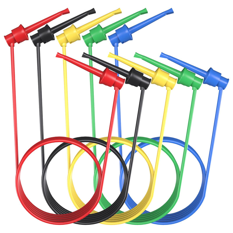 Goupchn Test Hook Clips Silicone Test Leads 5PCS Testing Cables Wires Dual IC Hooks Clips for Electronic Testing 5 Colors-0.5m Test Hook to Test Hook