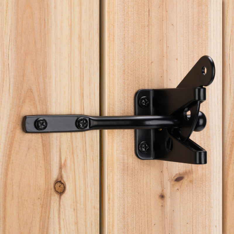 Self Locking Gate Latch Automatic Gravity Lever for Wood Fence Gate, Door Latches, Steel, Black 1 Normal