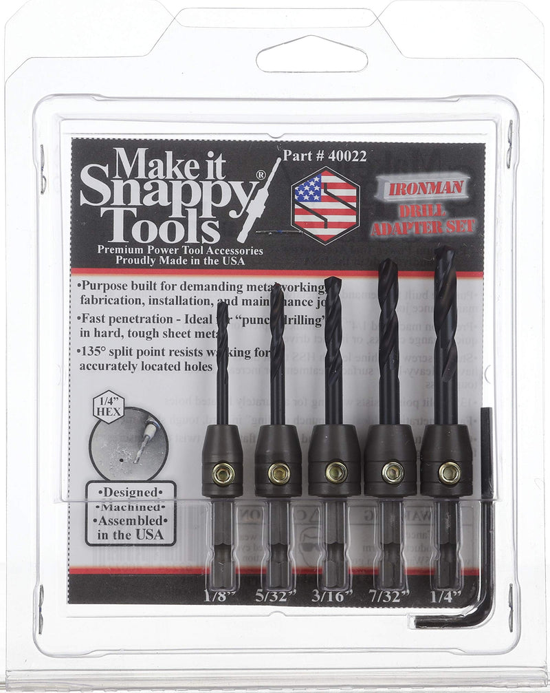 Make it Snappy Tools Ironman 5 piece Quick Change Drill Bit Adapter Set for Metalworking, Fabrication and Installation
