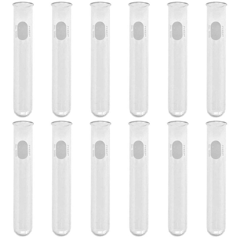 PYREX 9800-25, 25X150mm Glass Test Tube with Beaded Rim and White Marking Spot, 55ml (Pack of 12)
