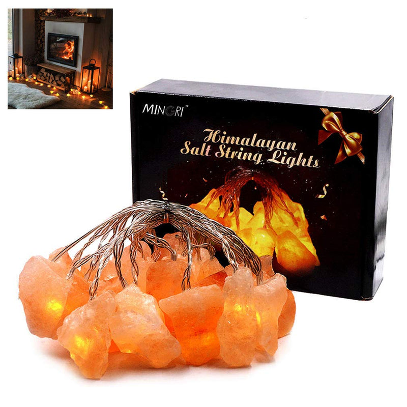 MINGRI Himalayan Salt lamp Salt Rock Night Light USB Fairy Hanging String Lights for Bedroom,Crystal Stones Natural Pink Salt Lamp for Meditation,Yoga,Office, Bedside,Desk,Computer, Baby,Child 20 Lights