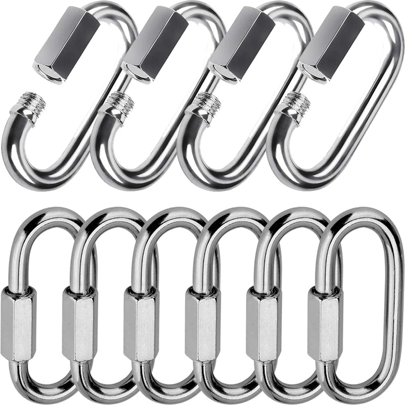 Quick Link, Lsqurel 304 Stainless Steel D Shape Locking Carabiner Heavy Duty Chain Link Keychain for Outdoor Fence Gate Swings Pet Dog M4 M6 M8 M10 M12 Capacity 200lb 600lb 1200lb 2400lb 3000lb M6 10Pack