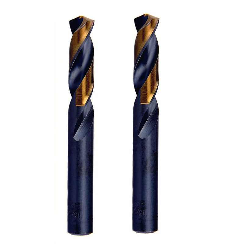 MAXTOOL 1/2" 2pcs Identical Screw Machine Drills HSS M2 Twist Stub Drill Bits Black & Bronze Fully Ground Straight Shank Short Drills; SMF02H10R32P2