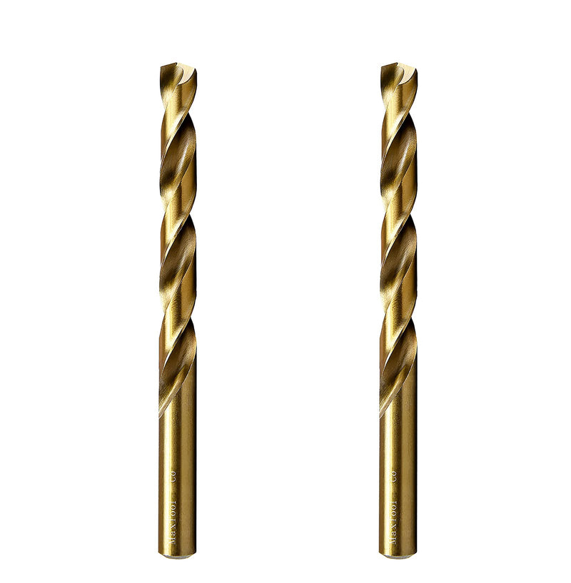MAXTOOL 7/16" 2pcs Identical Jobber Length Drills HSS M35 Twist Drill Bits 5% Cobalt Fully Ground Golden Straight Shank Drills; JBF35G10R28P2