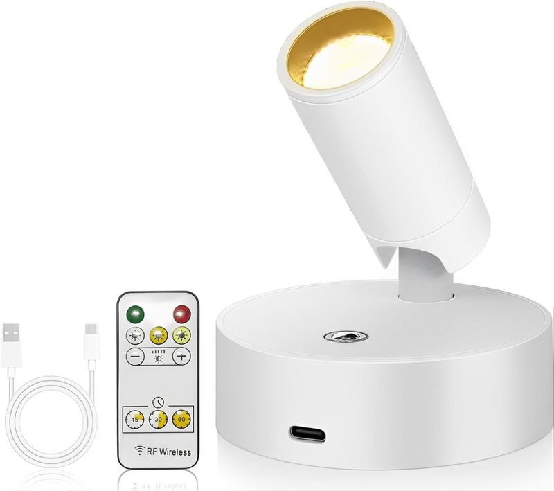 LEASTYLE Wireless Spot Lights Battery Operated Picture Lights Mini Accent Lights Indoor Dimmable LED Spotlight with Remote Stick on Anywhere Rotatable Wall Light(2 Pack)