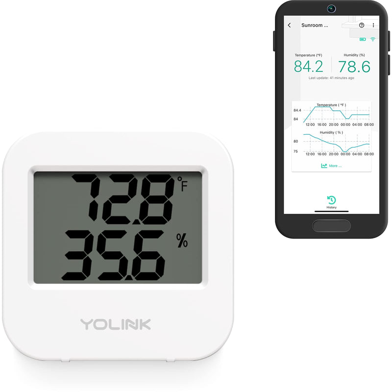YoLink Smart Wireless Temperature & Humidity Sensor, Wide Temp Range for Fridge, Green House, Pet Cage, App Alerts, Emails, Text/SMS alerts- Hub Required 1-Pack without Hub