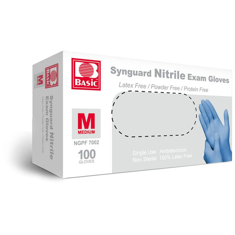 Basic Medical Nitrile Exam Gloves - Latex-Free & Powder-Free & Non-Sterile, Disposable Gloves (pack of 100, Blue) Medium (Blue)