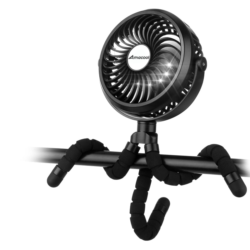 AMACOOL Battery Operated Stroller Fan, Baby Travel Essentials for Beach Disney, Newborn Boy & Girl Showers Gifts Registry Search, Rechargeable Clip On Fan for Car Seat Wagon Crib Bike Treadmill Black