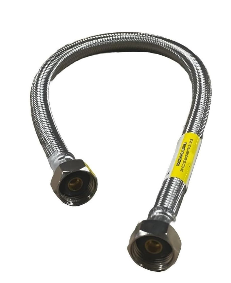 EZ-Fluid 16-Inch 1/2" FIP X 1/2" FIP Stainless Steel Braided Faucet Supply Line Connector,Faucet Water Supply Hose Connector Lines Facuet Water Supply Line For Bathroom,Kitchen sink Facuet (1 Pc) 16"