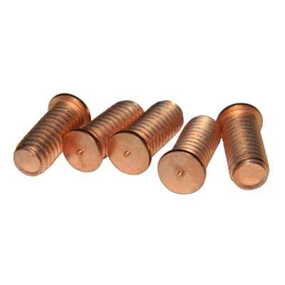 1/4"-20 Flanged CD Weld Studs, Capacitor Discharge, Copper Flash, 100 Pack | Capacitor discharge welding studs for CD stud welder guns. Copper flash for weld conductivity. 1/4"-20 x 1" Steel Copper Plated