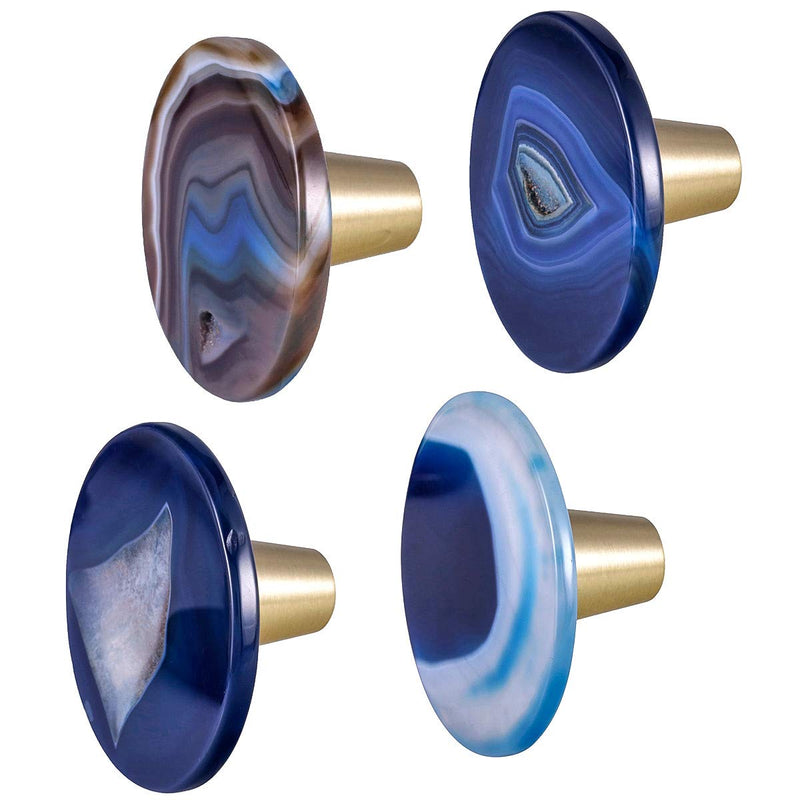 mookaitedecor 4 PCS Agate Slice Cabinet Knobs with Screws, Round Kitchen Drawer Pulls Handles Crystal-Knobs for Dresser Bathroom Cupboard Decorative, Blue