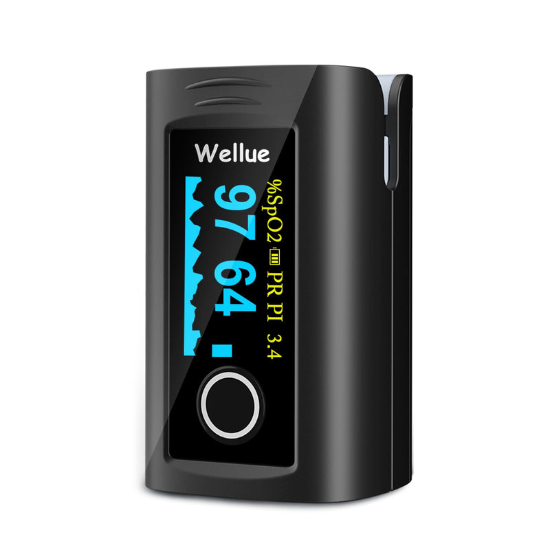 Wellue Fingertip Pulse Oximeter, Blood Oxygen Saturation Monitor with Batteries, Carry Bag & Lanyard for Wellness Use Black
