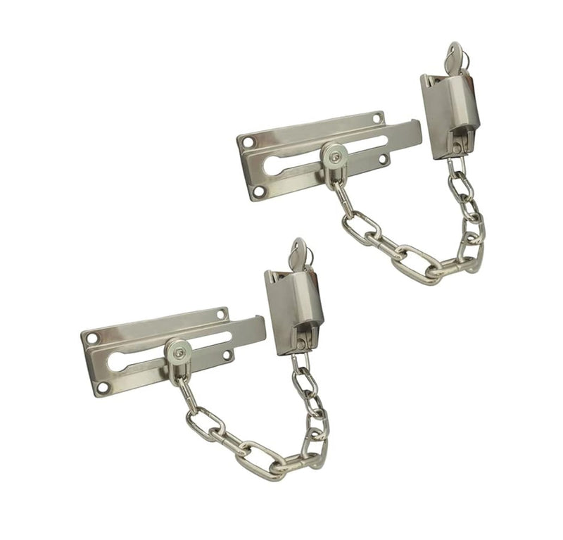QCAA Keyed Chain Door Lock, Die Cast Construction, Satin Brushed Nickel, 2 Pack, Made in Taiwan