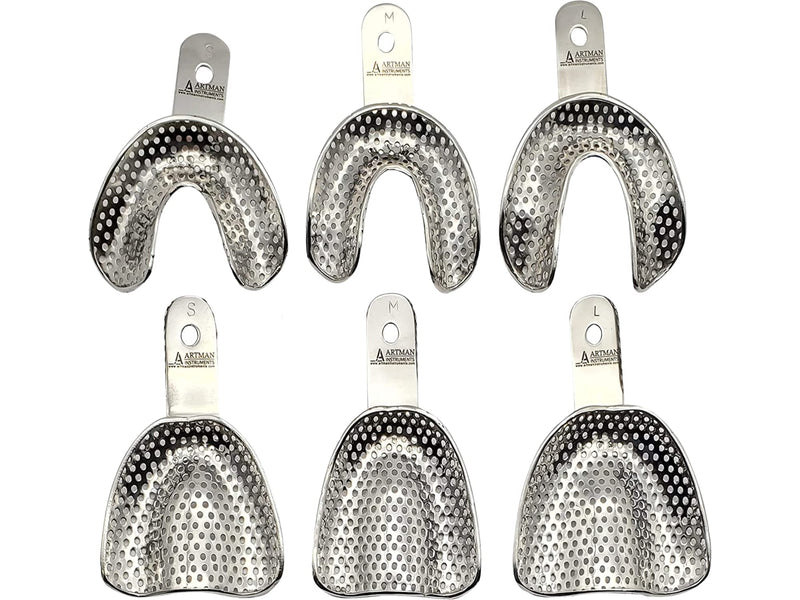 Edentulous Jaw Impression Trays Set of 6 Perforated Stainless Steel ARTMAN Brand