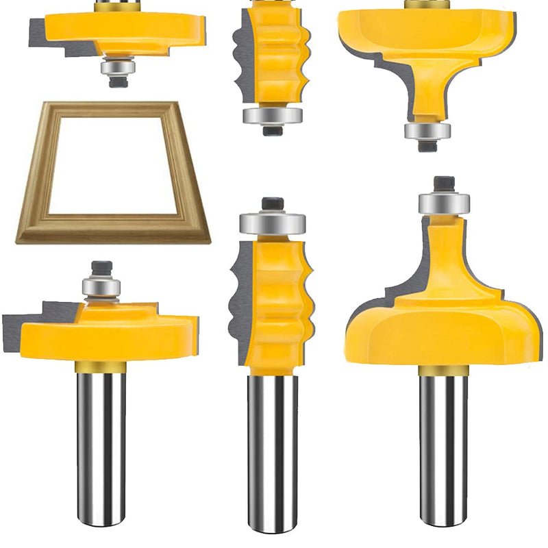 TAIWAIN Router Bit Set 1/2 Inch Shank 3 PCS, Frame Wood Milling Cutter,Rail &Stile Woodworking Miter Carbide CNC Cutting Router Bits Sets Tool for Cabinet Drawer Door Surfacing (G1-G) G1-G