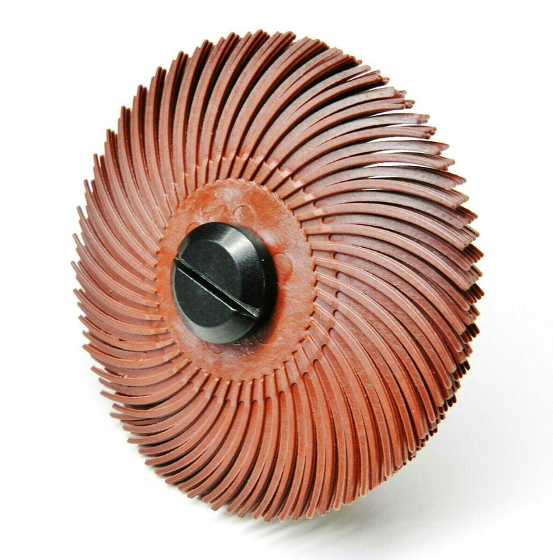 3M Radial Bristle Disc 3" Red 220 Grit with 1/4" Mandrel 6 Brushes and Arbor Set by Jets