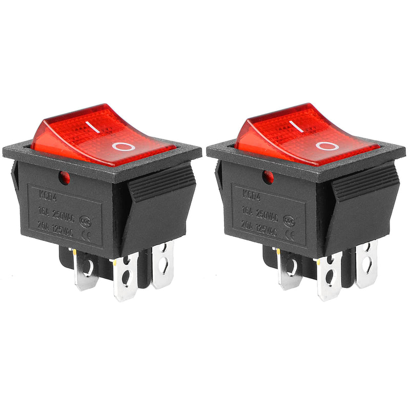 QTEATAK 2Pcs AC 20A/125V 15A/250V DPST 4 Pins 2 Position ON/Off Boat Rocker Toggle Switch with Red LED Light AC 16A/250V 20A/125V