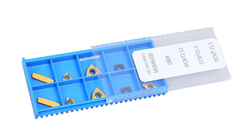 Accusize Industrial Tools 2 Pc of Each Kind of Carbide Inserts for 2387-2001, CVD Coated and Tin Coated, Total 10 Pieces, 2387-2001inserts | 10-Piece Replacement Set, 2 Each MGMN200, 08ER A60, WCMT2.52, CCMT21.51, DCMT21.51, 2387-2001INSERTS