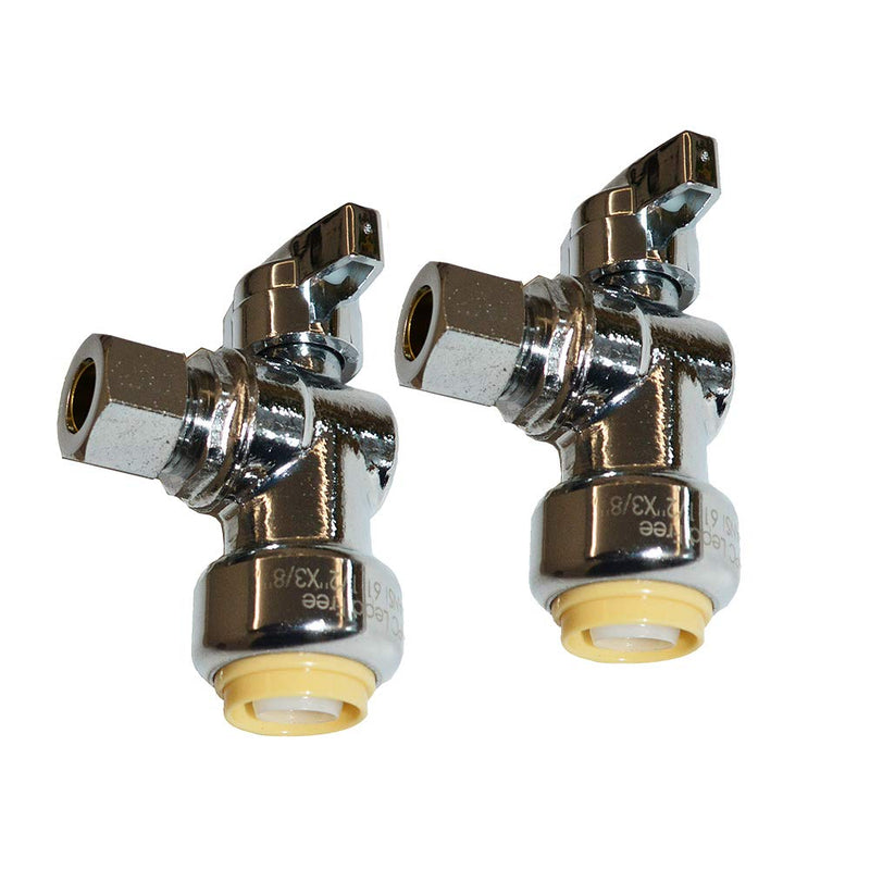 HQMPC Push Fit Angle Stop Valve 1/2" Push-fit x 3/8" OD Compression No Pb Brass Angle Stop Valve Shut Off Valve Angel Stop Valve Compression And Pex Connect (2 Pack) 2 ANGLE 1/2"x3/8"