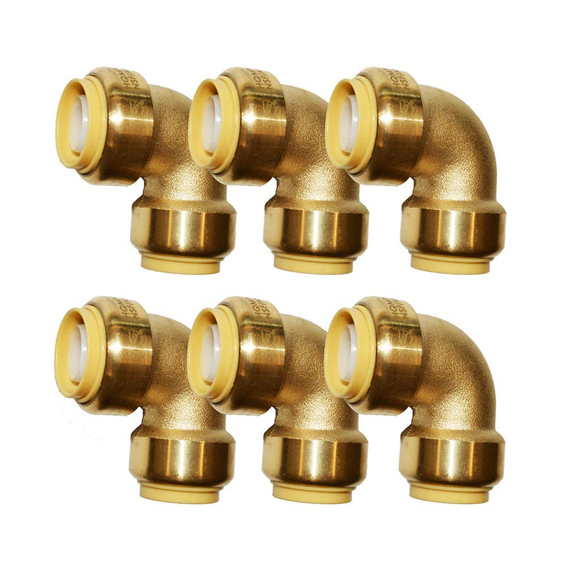 HQMPC Pex Fitting 1/2" Pex Elbow PushFit Elbow 90-Degree -PEX Fitting 1/2" 90 Degree Elbow Push-to-Connect Plumbing Fitting for Copper, PEX, CPVC (6pcs 1/2") 0.5 Inch Elbow,6 Pack
